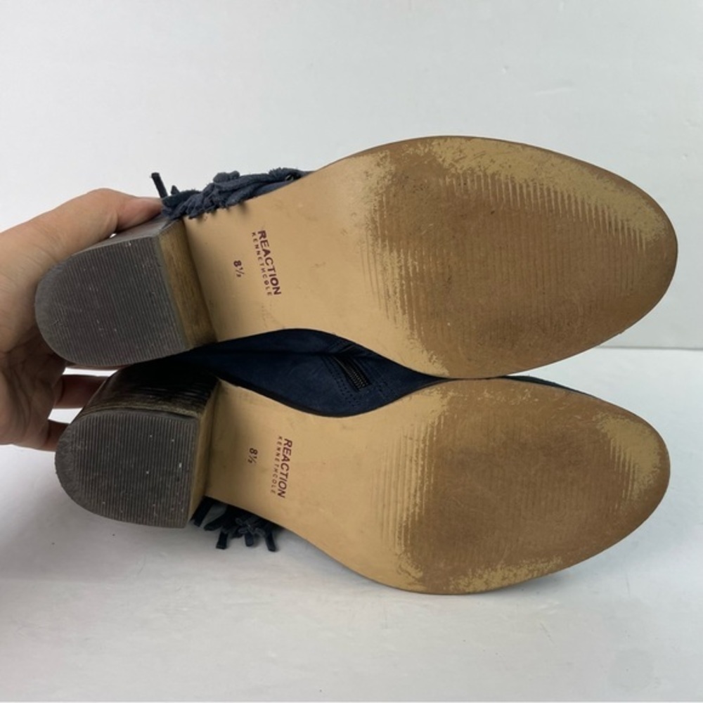 Kenneth Cole Reaction Rotini Blue Suede Fringe Block Heel Booties - Picture 9 of 14